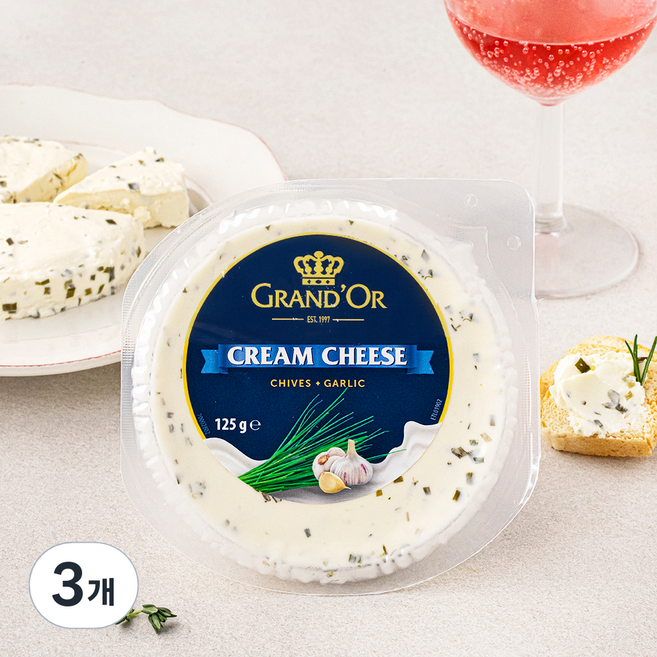 그랑도르 차이브 갈릭 크림치즈, 125g, 1개입, 3개