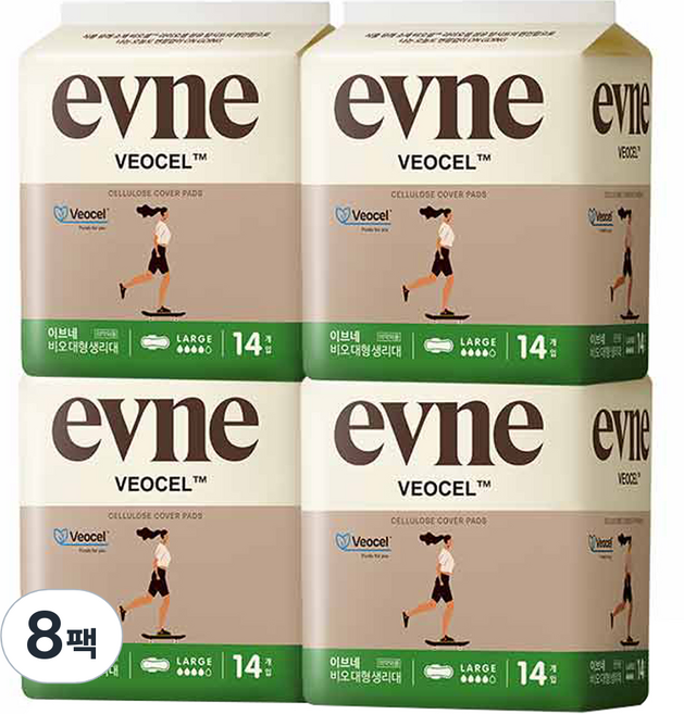이브네 비오셀 생리대 날개형, 대형, 14개입, 8개