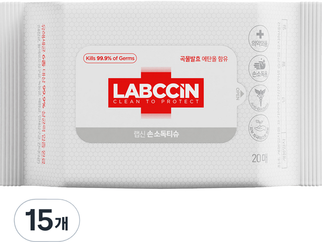 LABCCiN v3 手部消毒濕紙巾, 20枚入, 15個