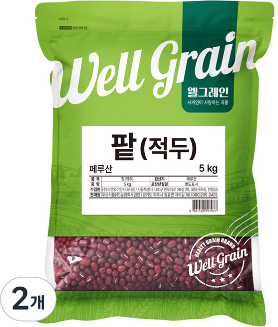 두보식품 웰그레인 적두 팥, 5kg, 2개