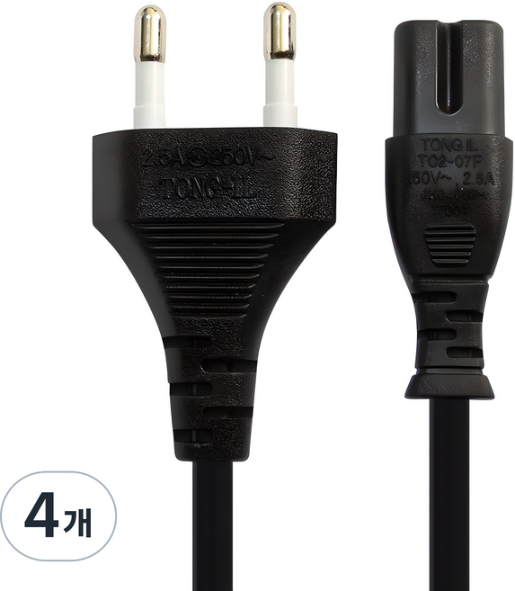 솔탑 국산 AC 8자 코드 전원 플러그 파워케이블 블랙 SOLTOP-017, 4개, 2m