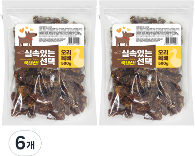 펫츠몬 강아지 실속있는선택 건조간식, 오리목뼈, 500g, 6개