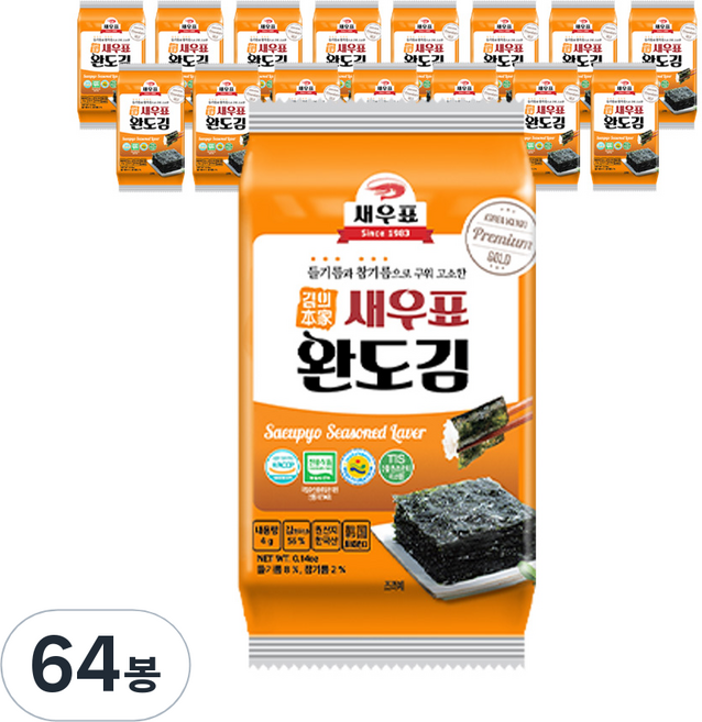 새우표 완도 프리미엄 도시락김, 4g, 64개