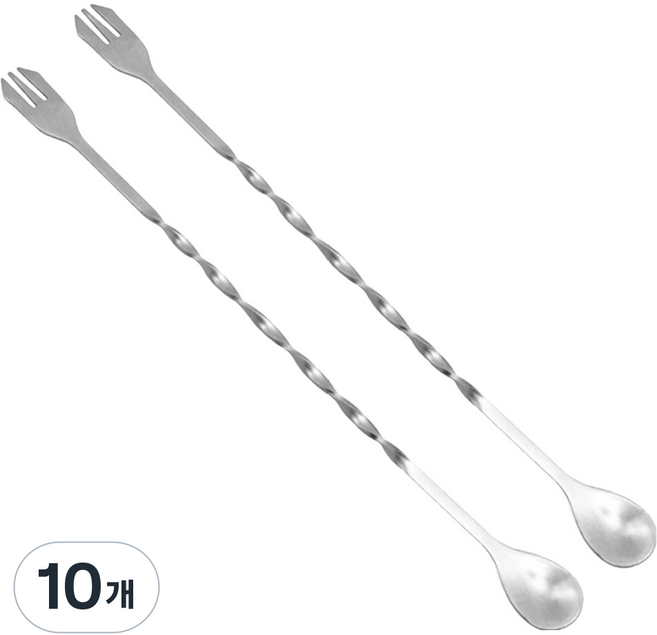 하비에 스테인리스 롱 칵테일 바 스푼 머들러, 실버, 10개