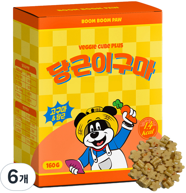 붐붐포 강아지 1.4kcal 미니 노즈워크 야채 트릿, 혼합맛(고구마/당근), 160g, 6개