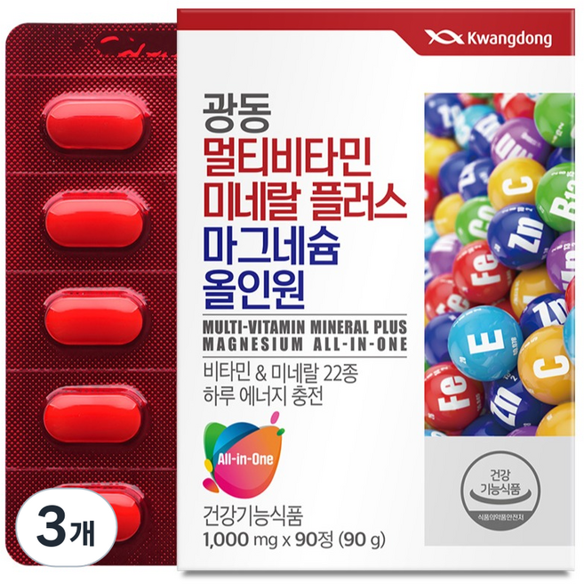 광동 멀티비타민 미네랄 플러스 마그네슘 올인원 90g, 90정, 3개