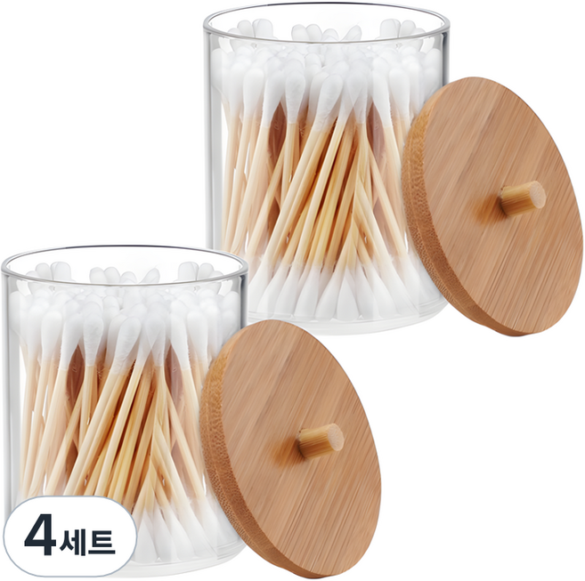 로이홈 면봉 수납 케이스 원통형 + 뚜껑 세트, 투명, 4세트