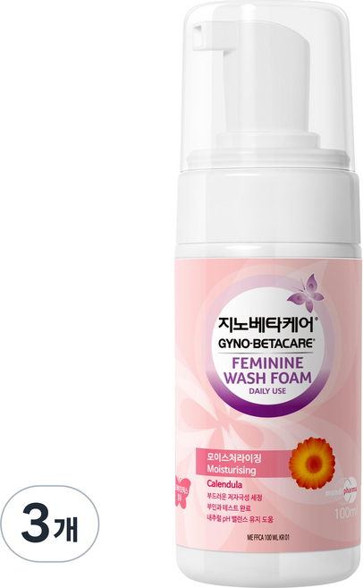 지노베타케어 페미닌 워시 폼 데일리 유즈 카렌듈라 모이스처라이징 여성청결제, 100ml, 3개