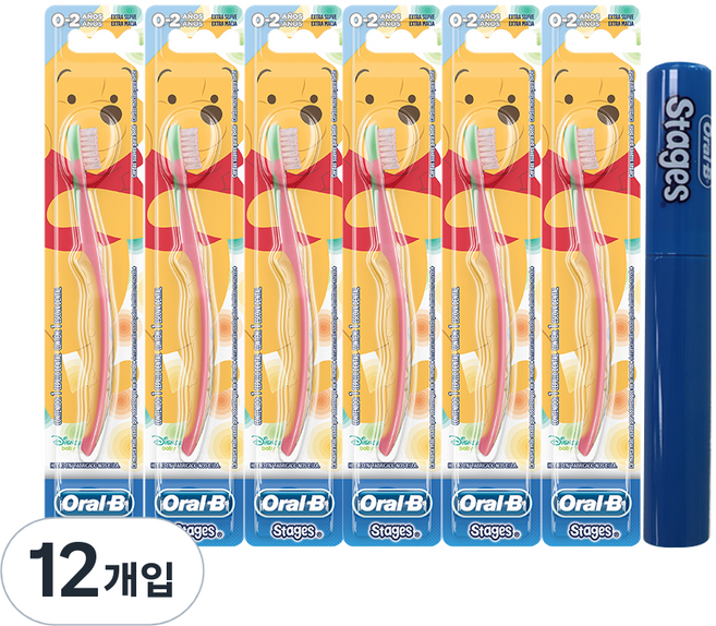 오랄비 스테이지스 1단계 4-24개월 어린이 칫솔 6p + 칫솔케이스, 푸와 친구들, 2세트