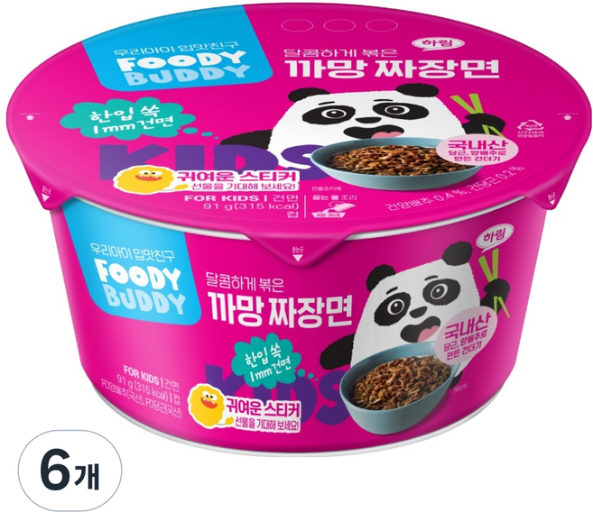 foodybuddy 孩童碗裝黑炸醬麵 91g, 6入, 炸醬麵
