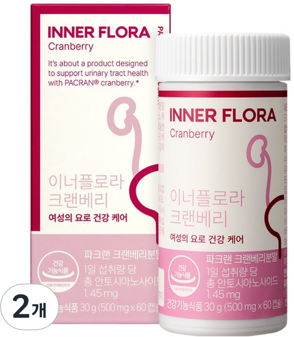 유한건강생활 뉴오리진 이너플로라 요로건강 크랜베리 30g, 60정, 2개