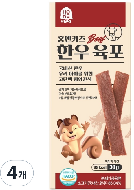 홈앤키즈 한우 육포 6p, 한우육포, 30g, 4개