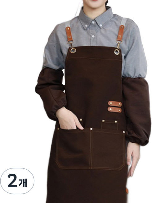 다퍼남 방수 캔버스 바리스타 앞치마, 다크브라운, 2개