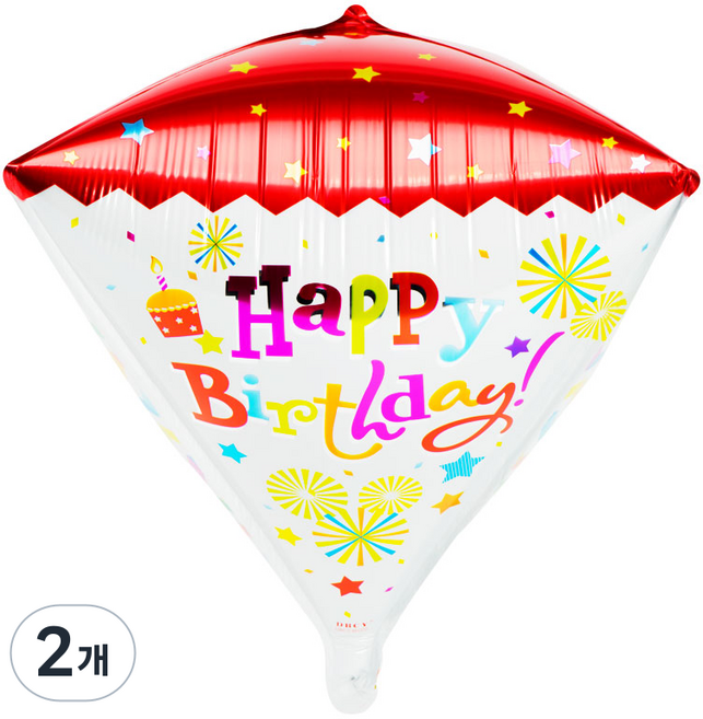 파티팡 원팩 생일은박풍선 4D다이아 해피벌스데이 65x81cm, 화이트, 2개