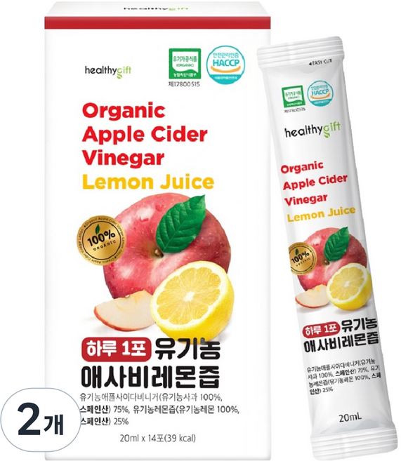 6위 - 헬씨기프트 하루 1포 유기농 애사비 레몬즙 스틱, 2개, 280ml