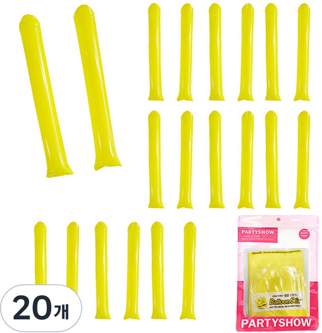 PARTYSHOW 加油棒氣球 2入, 20個, 黃色
