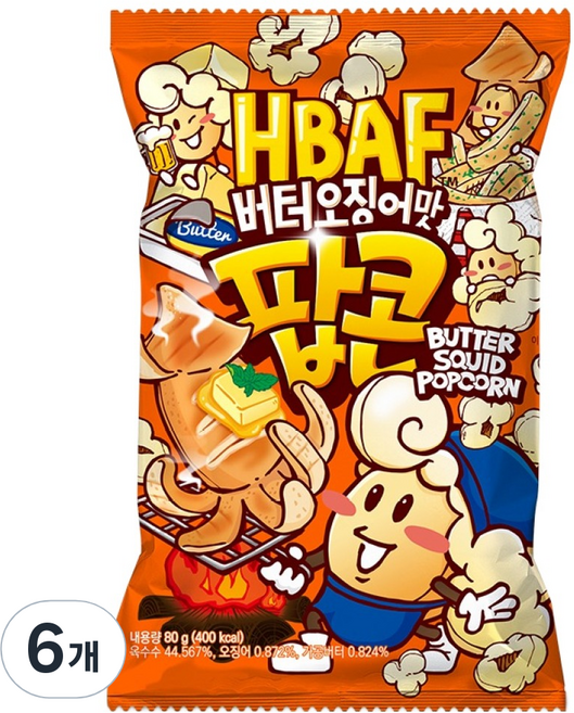 바프 버터오징어맛 팝콘, 80g, 6개