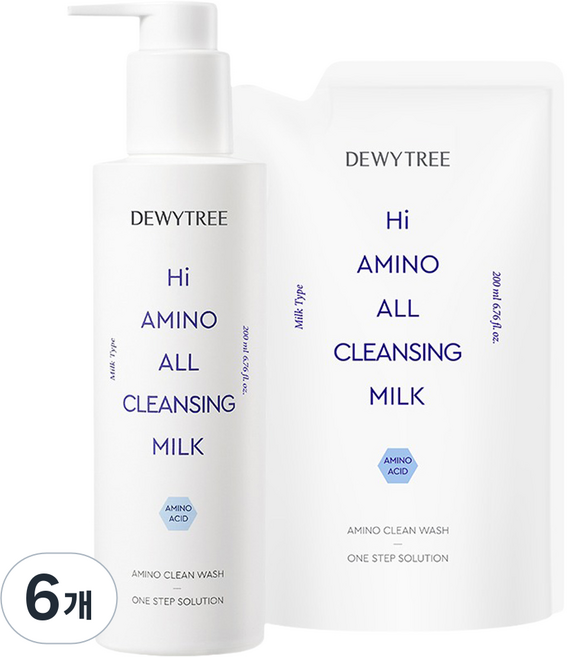 듀이트리 하이 아미노 올 클렌징 밀크 본품 200ml + 리필 200ml 세트, 6개