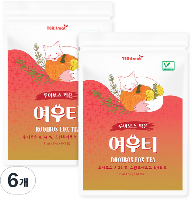 티트리트 루이보스 먹은 여우티, 6개, 20개입, 1.55g