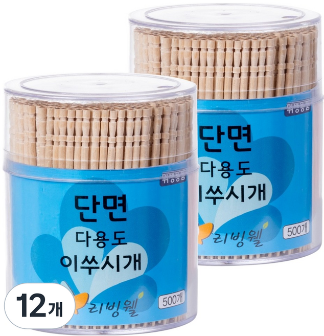 리빙웰 단면 다용도 이쑤시개, 500개입, 12개
