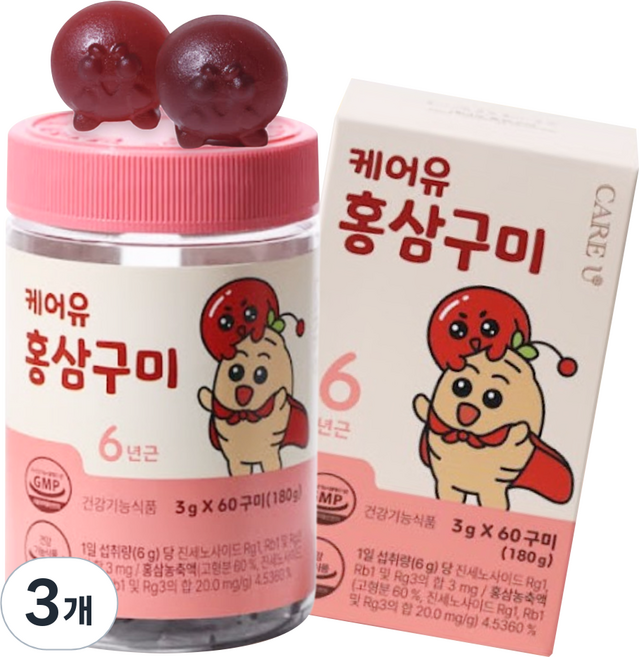 케어유 홍삼 구미 젤리 60p, 3개, 60정