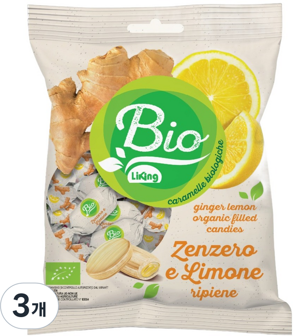 Liking BIO 有機生薑&檸檬喉糖, 90g, 3個