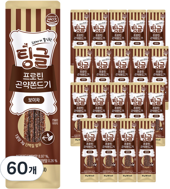 로엘 팅글 프로틴 곤약쫀드기 보이차맛, 20g, 60개