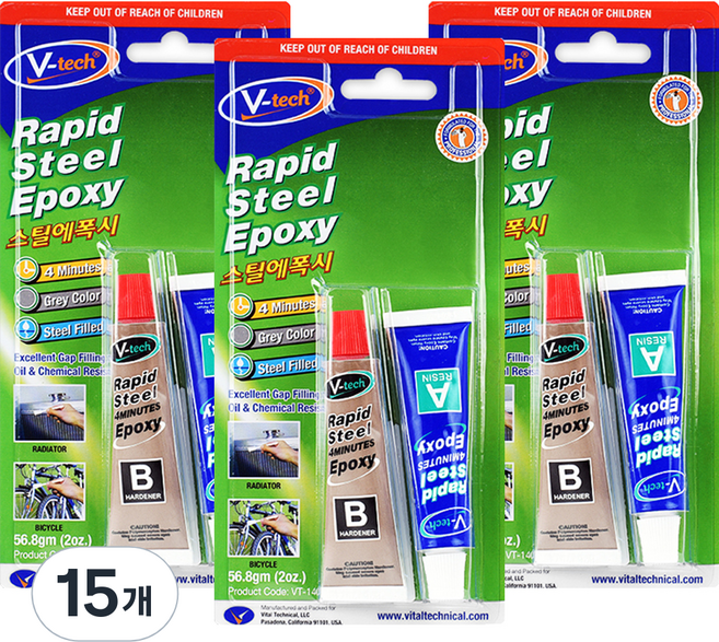 Vtech 금속 접착제 스틸 에폭시, 15개