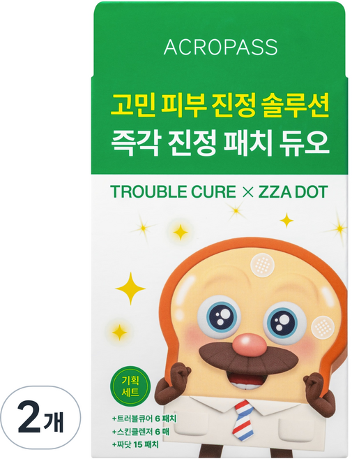아크로패스 브레드이발소 트러블큐어 마이크로콘 패치 x 짜닷 진정 패치 듀오, 2개, 1개입