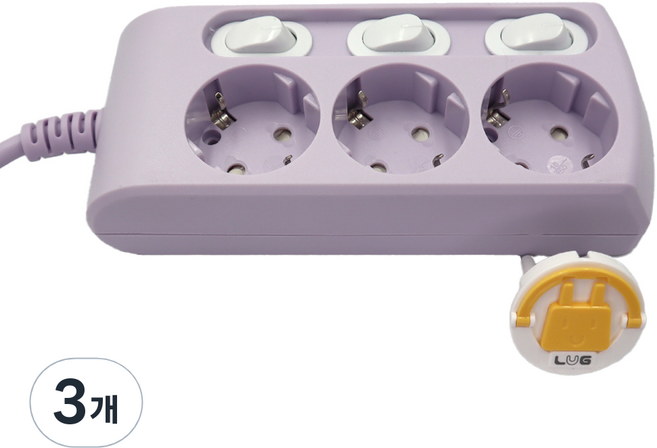 러그 개별 일반 멀티탭 3구, 150cm, 퍼플핑크, 3개