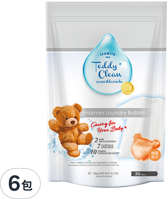 清淨海 Teddy Clean 純淨系列 植萃酵素洗衣膠囊 蜂蜜香水 5g, 30個裝, 6包