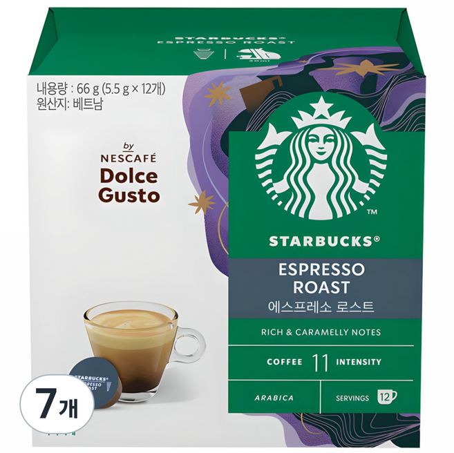 NESCAFE 雀巢咖啡 Dolce Gusto 多趣酷思 星巴克義式烘焙膠囊咖啡, 5.5g, 12入, 7個