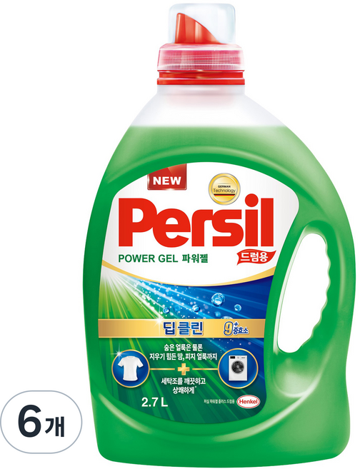 퍼실 파워젤 플러스 드럼용 액상세제 본품, 2.7L, 1개입, 6개