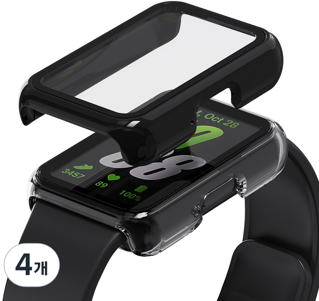 칸탐 갤럭시 핏3 호환 풀커버 강화유리 케이스 2p 세트, 투명+블랙, 4개