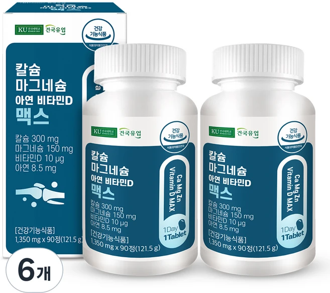 건국유업 칼슘 마그네슘 아연 비타민D 맥스, 121.5g, 6개 - 쿠팡