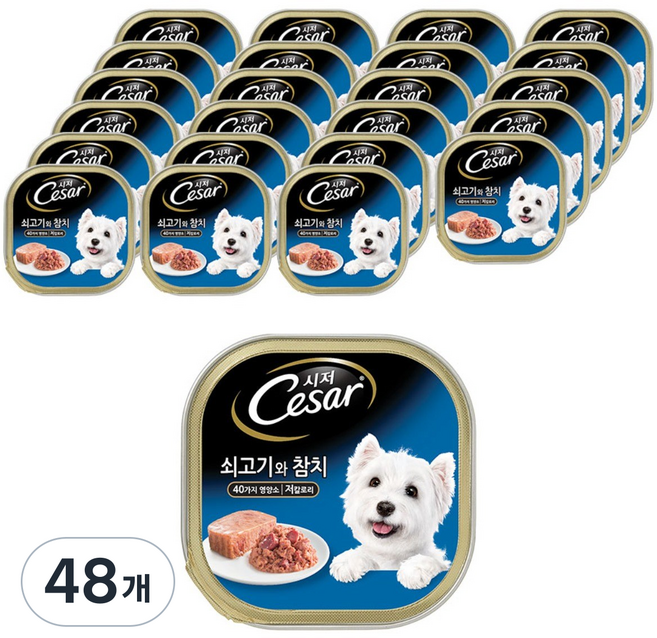 시저 1세 이상 강아지 쇠고기와 참치 주식캔, 소+참치, 100g, 48개