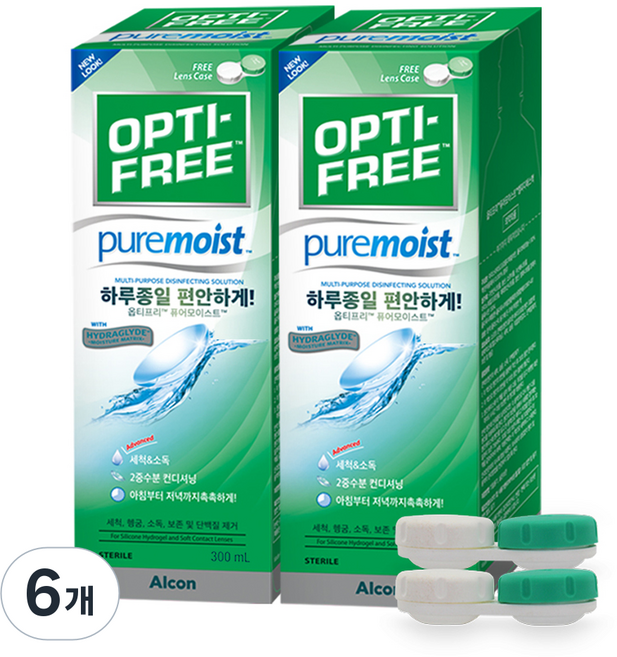 옵티프리 퓨어모이스트 렌즈세정액 + 렌즈케이스, 300ml, 6개