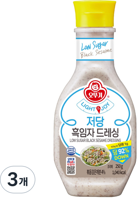 오뚜기 LIGHT JOY 저당 흑임자 드레싱 소스, 3개, 250g