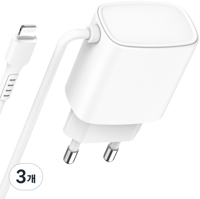 모잇 18W 라이트닝 일체형 고속충전 케이블 8핀, 화이트, 3개