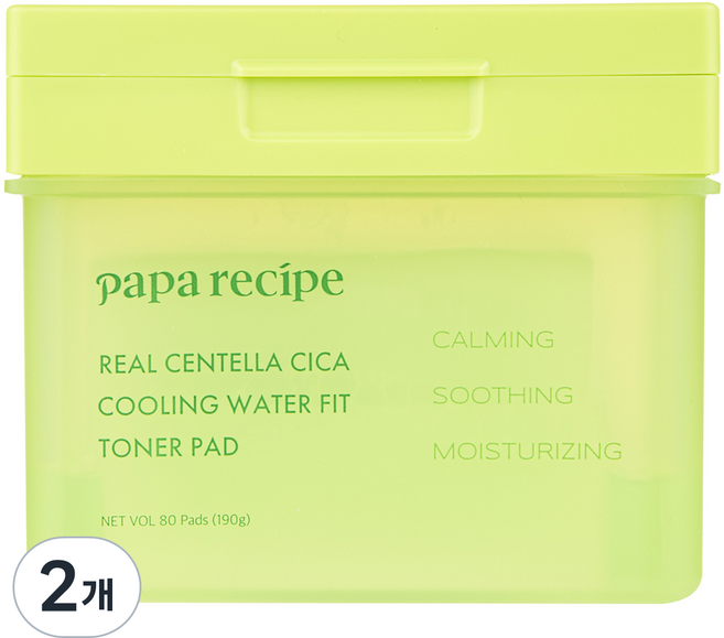 파파레서피 리얼 센텔라 시카 쿨링 워터 핏 토너패드 190g, 2개, 80매입