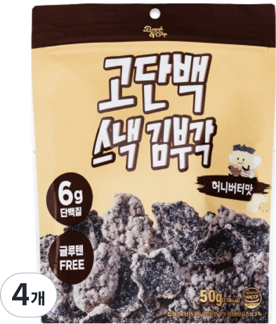 부각앤칩 고단백 스낵 김부각 허니버터맛, 4개, 50g