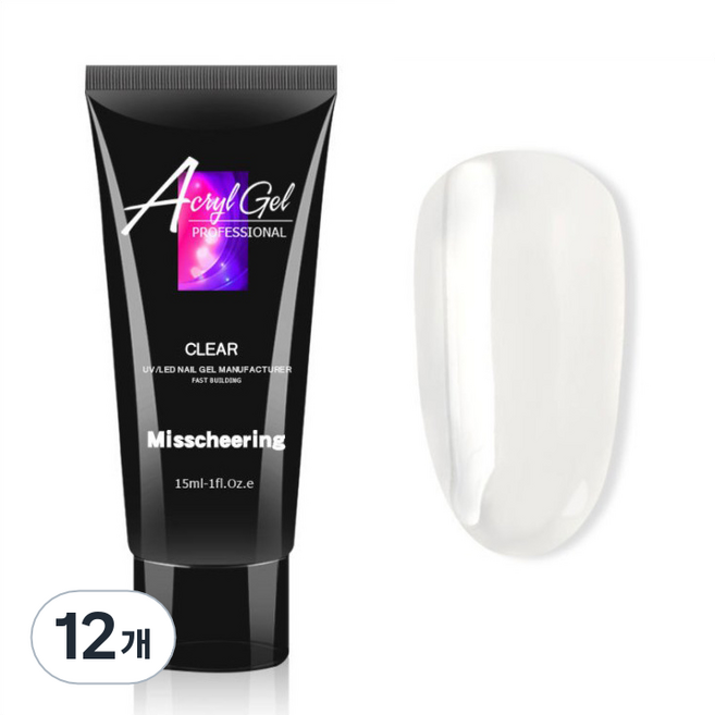 미스치어링 스위스녹스 손톱 연장 재료 베이직 폴리젤 15ml, 클리어, 12개