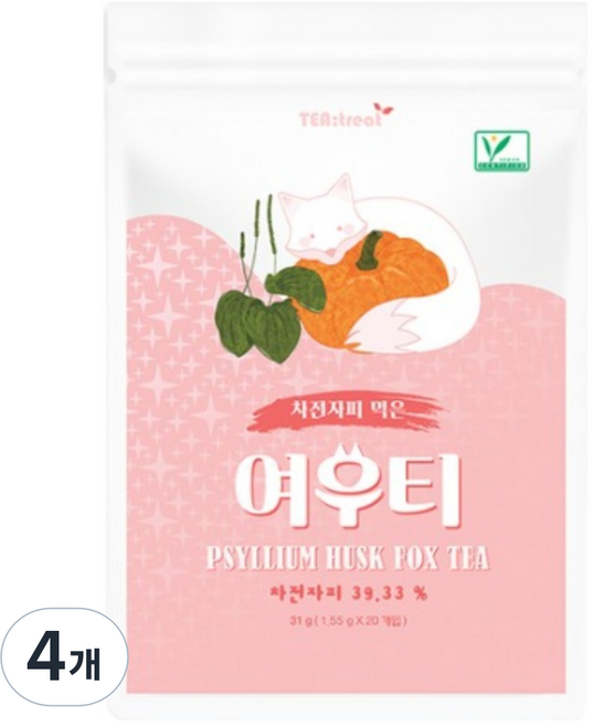 티트리트 차전자피 먹은 여우티, 4개, 20개입, 1.55g
