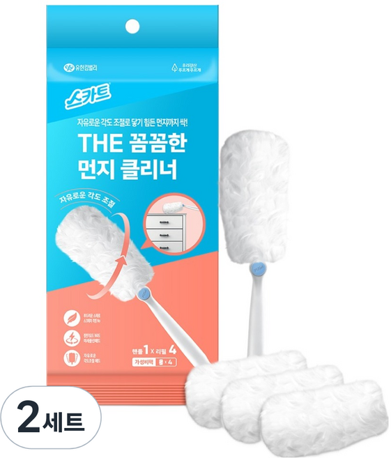 스카트 더 꼼꼼한 먼지클리너 핸들 + 리필 4p 세트, 화이트, 2세트