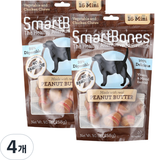 스마트본 미니 강아지 간식 16p, 피넛버터, 258g, 4개