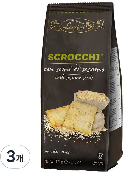 라우리에리마스터베이커스 스크로키 참깨 크래커, 175g, 3개