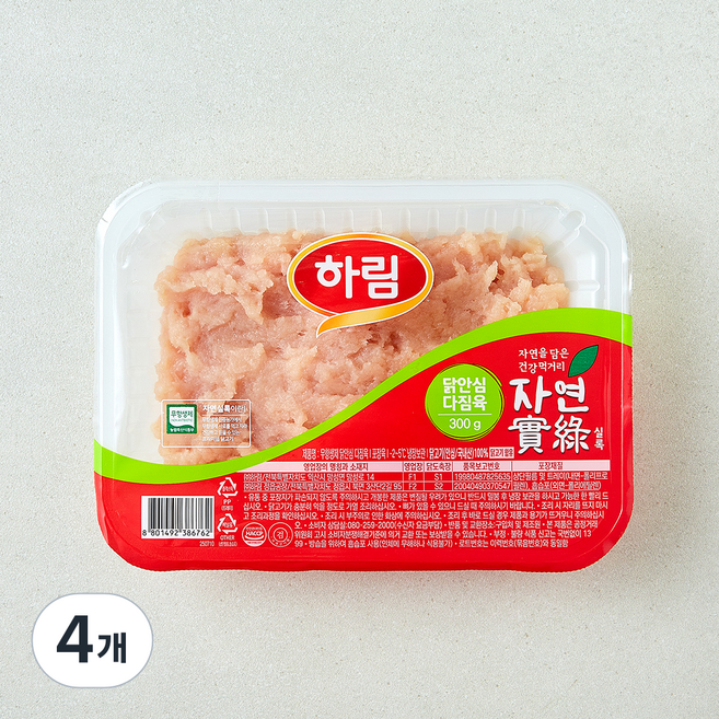 하림 무항생제 인증 자연실록 닭안심 다짐육 (냉장), 4개, 300g