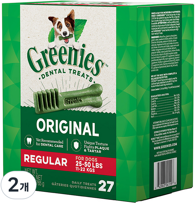 그리니즈 강아지 레귤러 덴탈껌, 오리지널, 765g, 2개