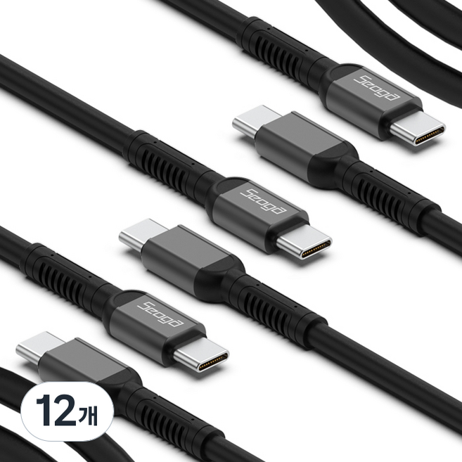 서가 메탈 고강도 60W PD CtoC타입 초고속 케이블, 1.5m, 블랙, 12개