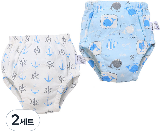 베베니즈 유아용 큐트패턴 배변훈련 팬티 2종 세트, 고래, 2세트